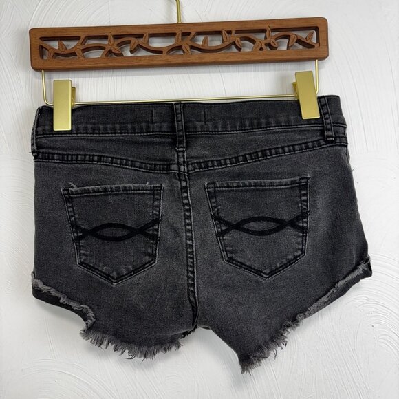 Abercrombie & Fitch Jean Shorts Cutoff Black Denim Solid Casual Dark Wash Womens - Picture 4 of 5
